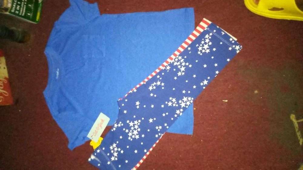 Patriotic T Shirt And Leggings Set Blue Red White